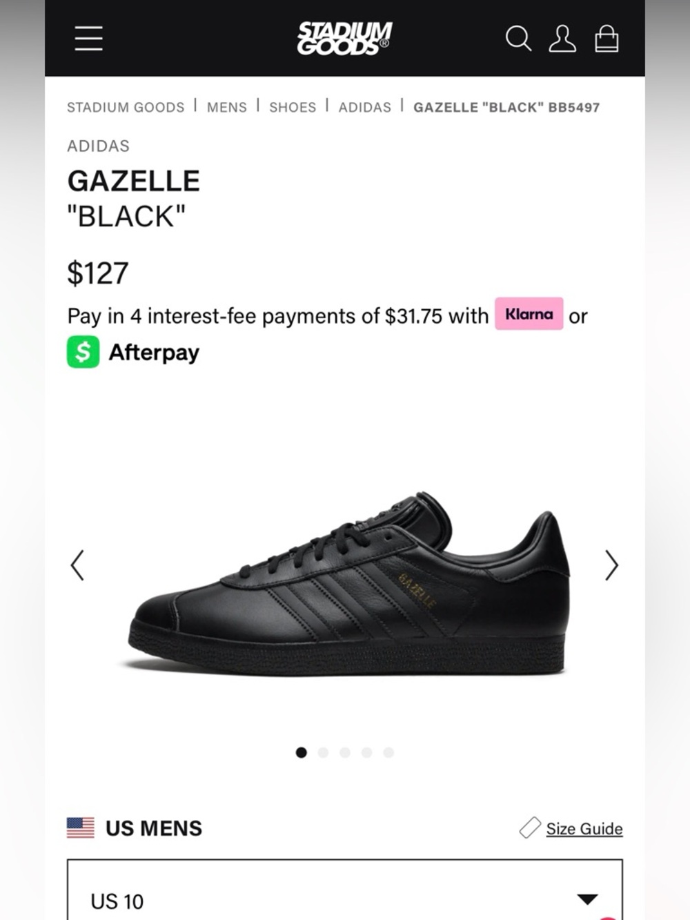 Adidas Men’s Gazelle Leather Sneakers Black/Gold Accent Size-10 NWT - Picture 10 of 11